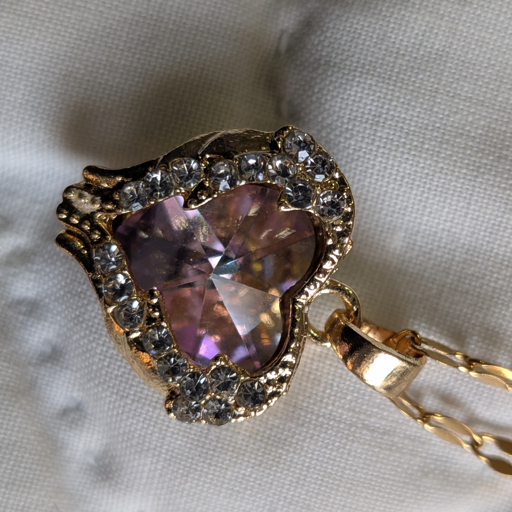Four Golden Heart Pendant Necklaces  with ALEXANDRITE colored Stones 17"-19" - Picture 8 of 13